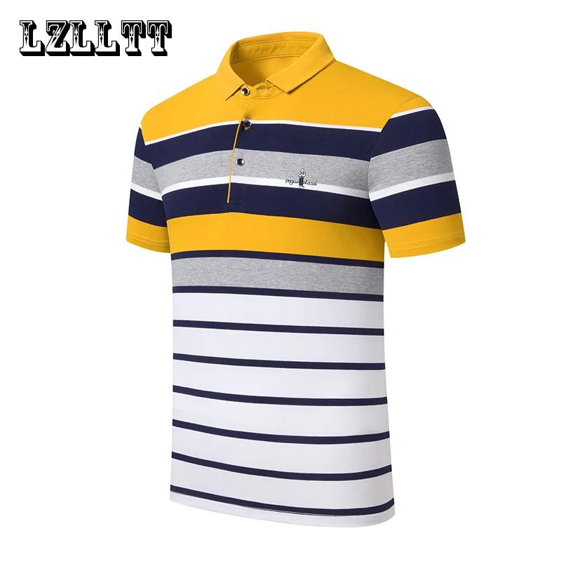 2023 New Summer Men Classic Striped Polo Mens Cotton Short-Sleeved Embroidered Business Casual Hot Polo Shirt Male
